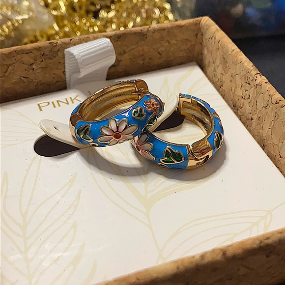 Blue/gold hoops flowers tropical 🌺🌴 - Picture 4 of 4